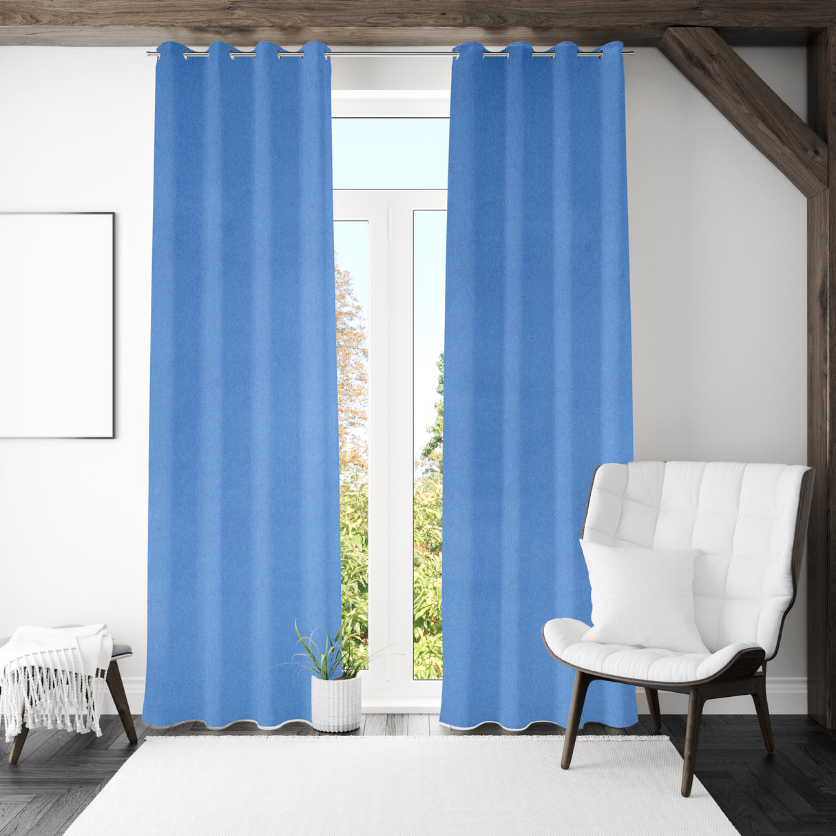 Nilkamal Visto Solid Blackout 9 Ft Polyester Long Door Curtains Set Of 2 Blue
