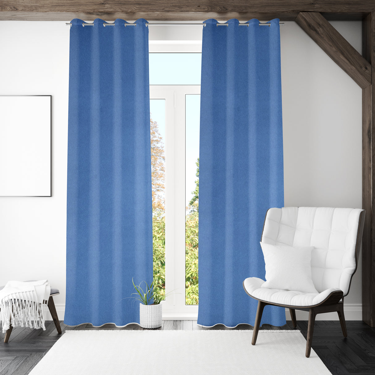 Nilkamal Visto Solid Blackout 9 Ft Polyester Long Door Curtains Set Of 2 Dark Blue