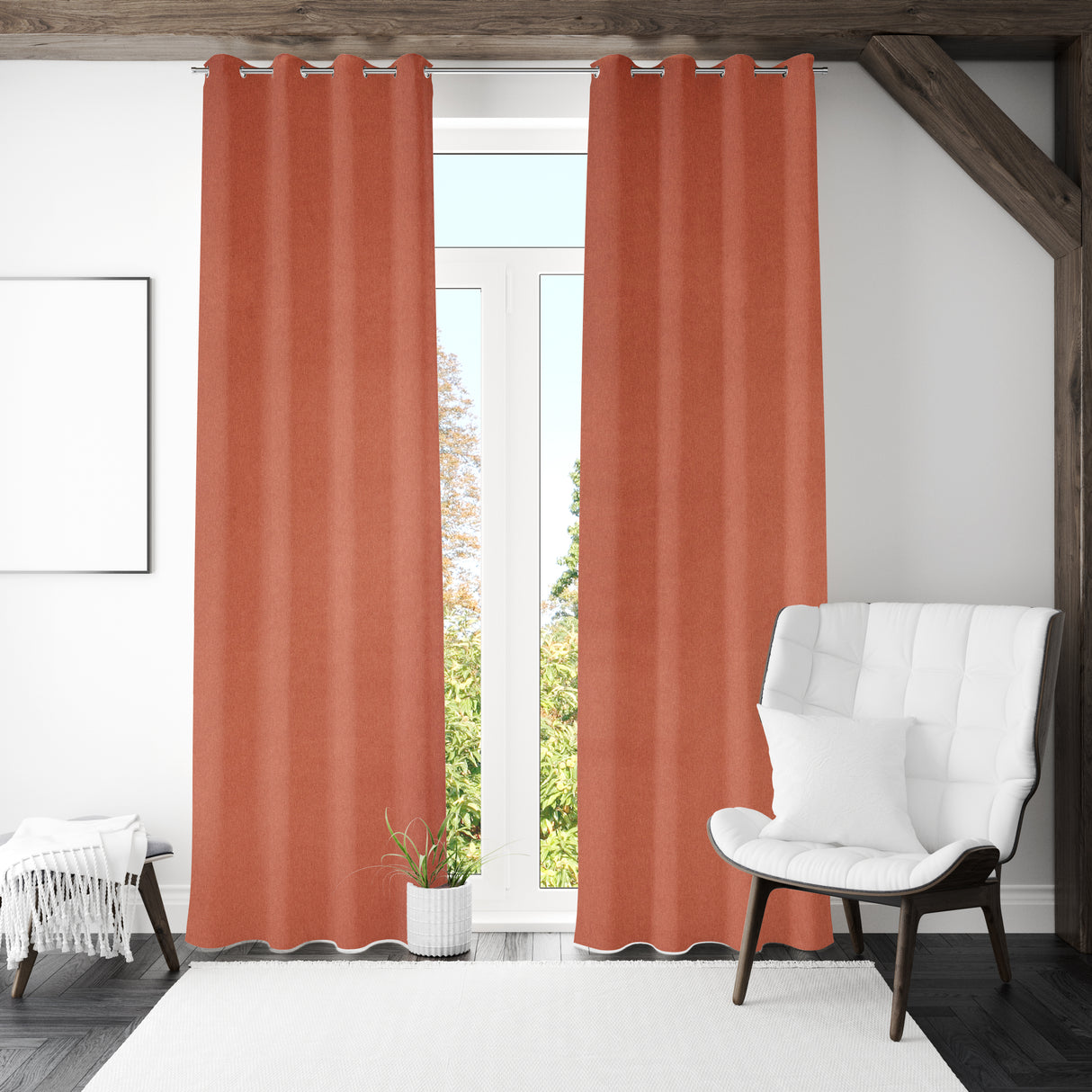 Nilkamal Visto Solid Blackout 9 Ft Polyester Long Door Curtains Set Of 2 Rust