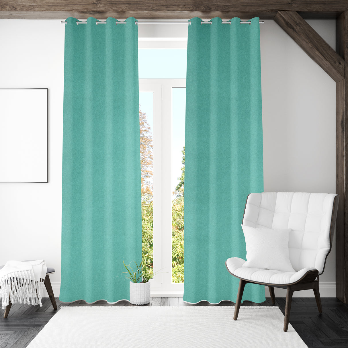Nilkamal Visto Solid Blackout 9 Ft Polyester Long Door Curtains Set Of 2 Seagreen