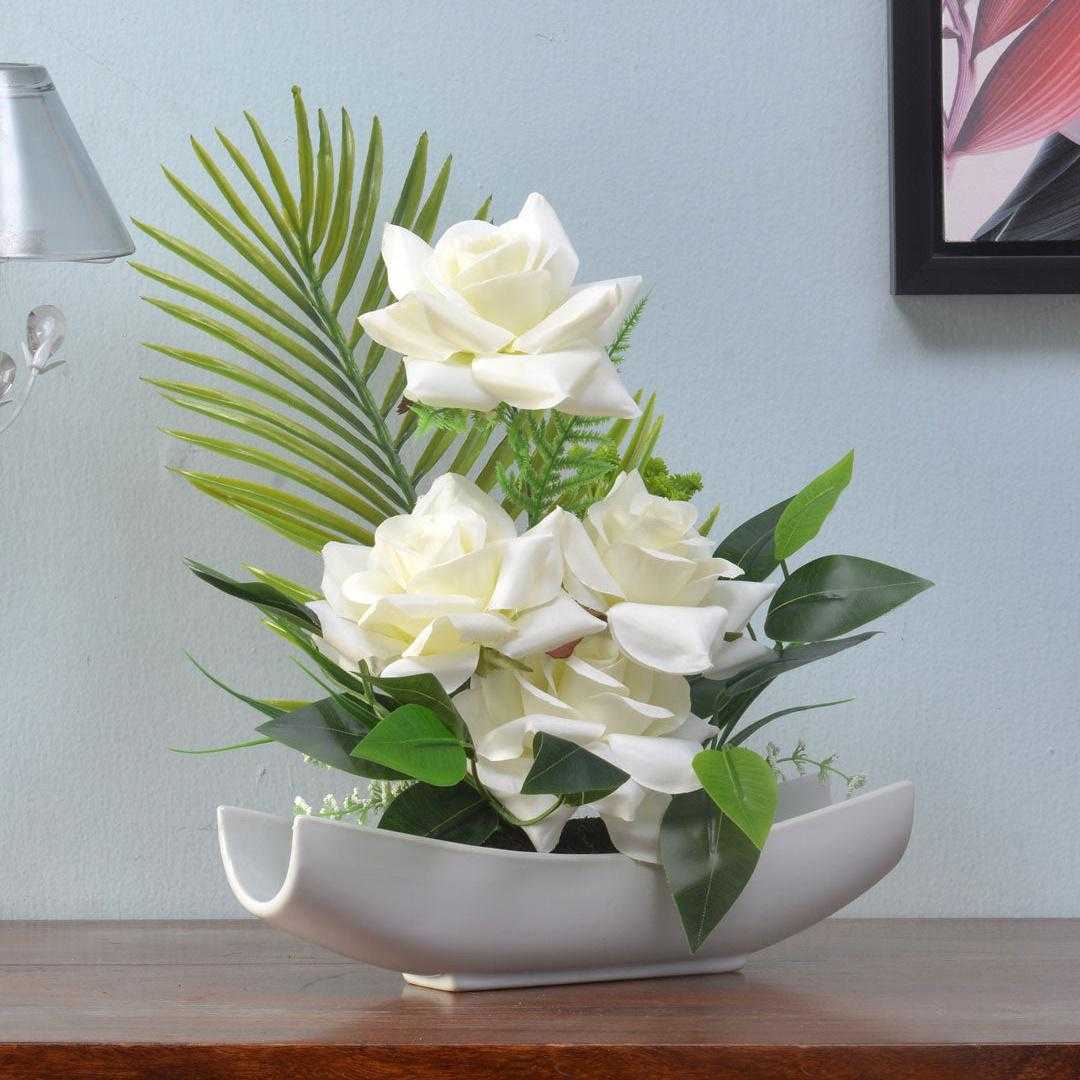 Nilkamal Rose Boat Potted Plant White