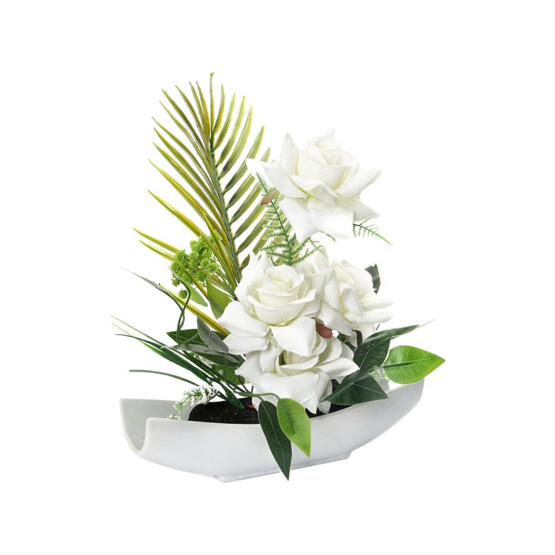 Rose Boat Potted Plant (White)