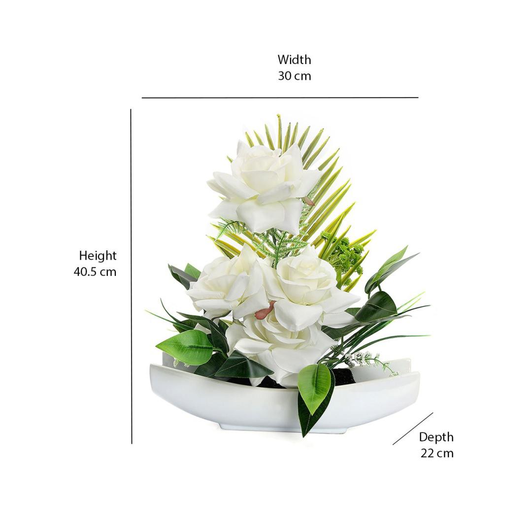 Rose Boat Potted Plant (White)