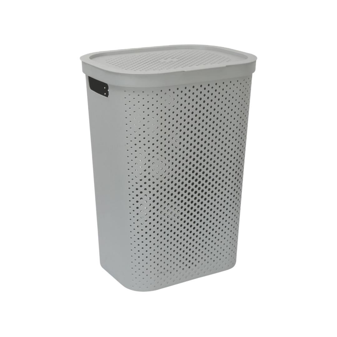 Rectangular 58 Litre Laundry Basket (Grey) - Slight Side View