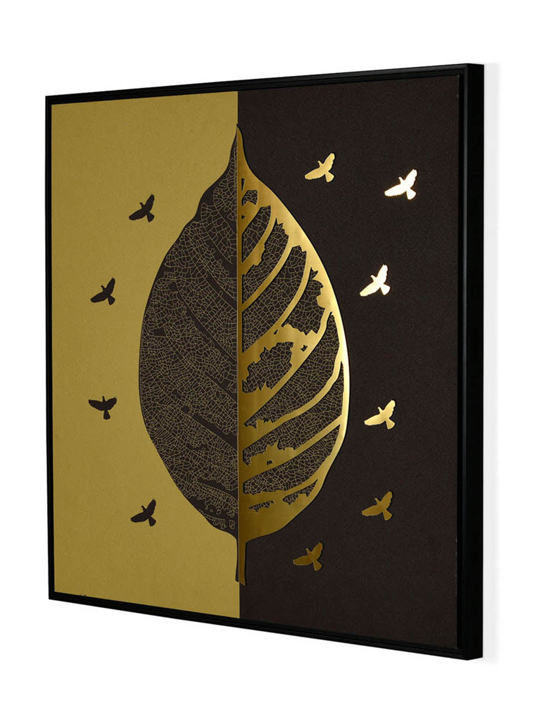 Leaf With Birds Painting- Gold