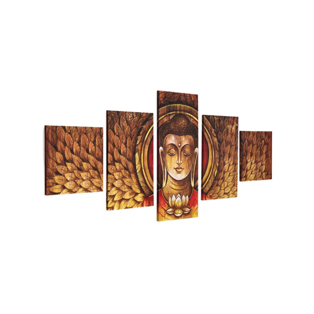 Buddha Mukh Round Painting With 5 Panel- Brown