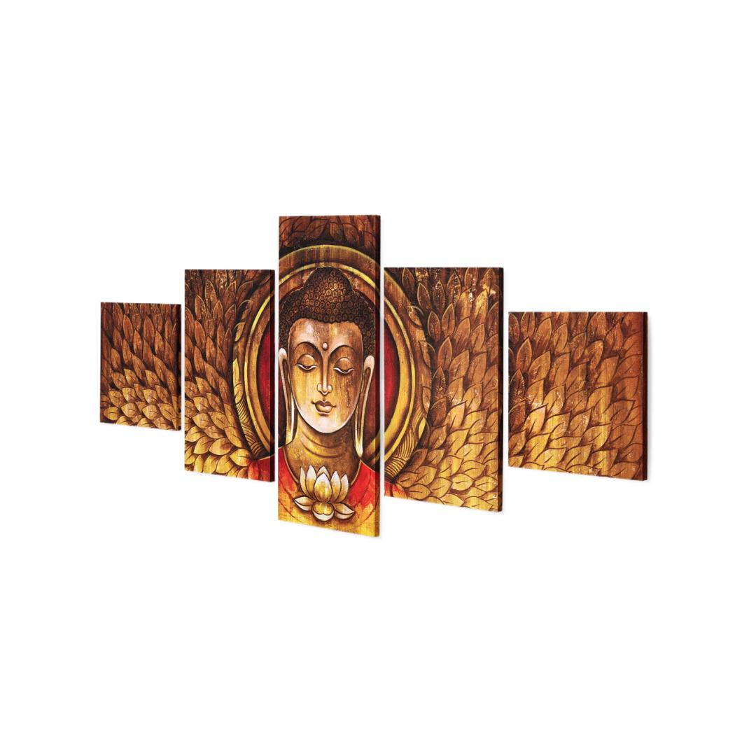 Buddha Mukh Round Painting With 5 Panel- Brown