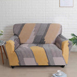Abstract Elegance Fitted 2 Seater Sofa Cover- Mustard & Multicolor