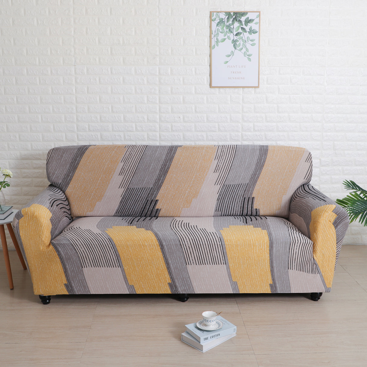 Nilkamal Abstract Elegance Fitted 3 Seater Sofa Cover Mustard & Multicolor