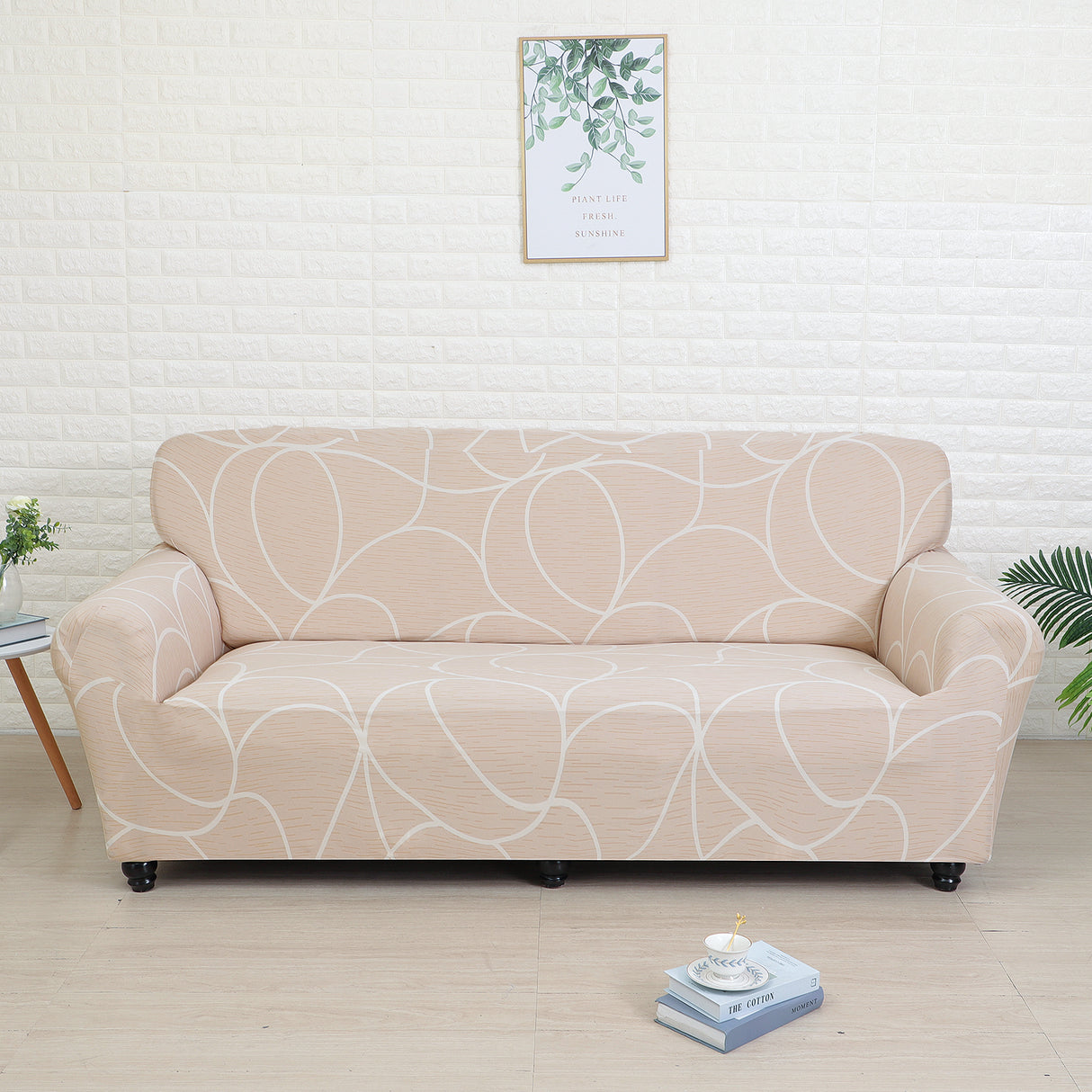 Nilkamal Geometric Elegance Fitted 3 Seater Sofa Cover Peach & White