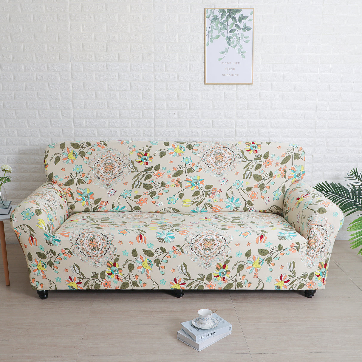 Nilkamal Floral Elegance Fitted 3 Seater Sofa Cover White & Multicolor