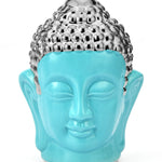 Buddha Face Decorative Ceramic Showpiece- Sea green & Silver