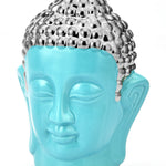 Buddha Face Decorative Ceramic Showpiece- Sea green & Silver