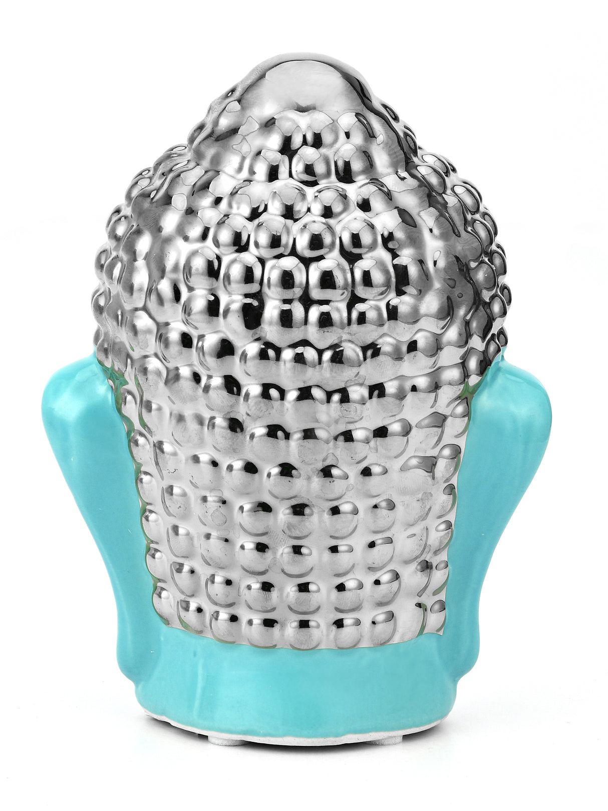 Buddha Face Decorative Ceramic Showpiece- Sea green & Silver