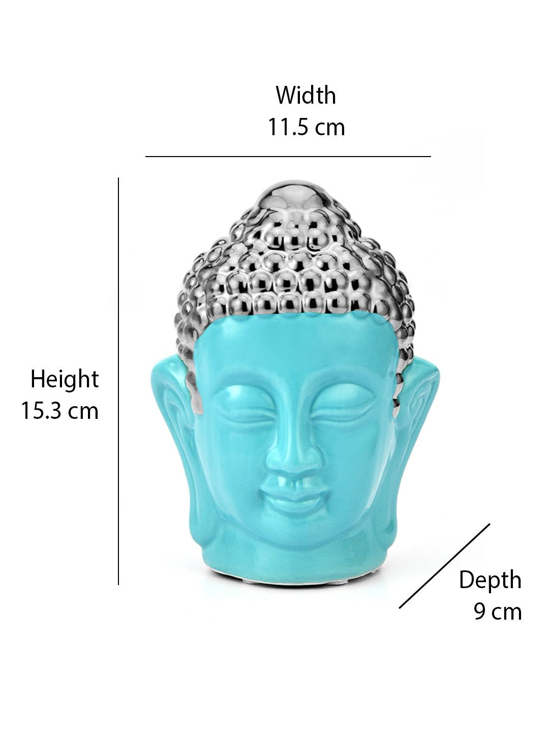 Buddha Face Decorative Ceramic Showpiece- Sea green & Silver