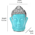 Buddha Face Decorative Ceramic Showpiece- Sea green & Silver