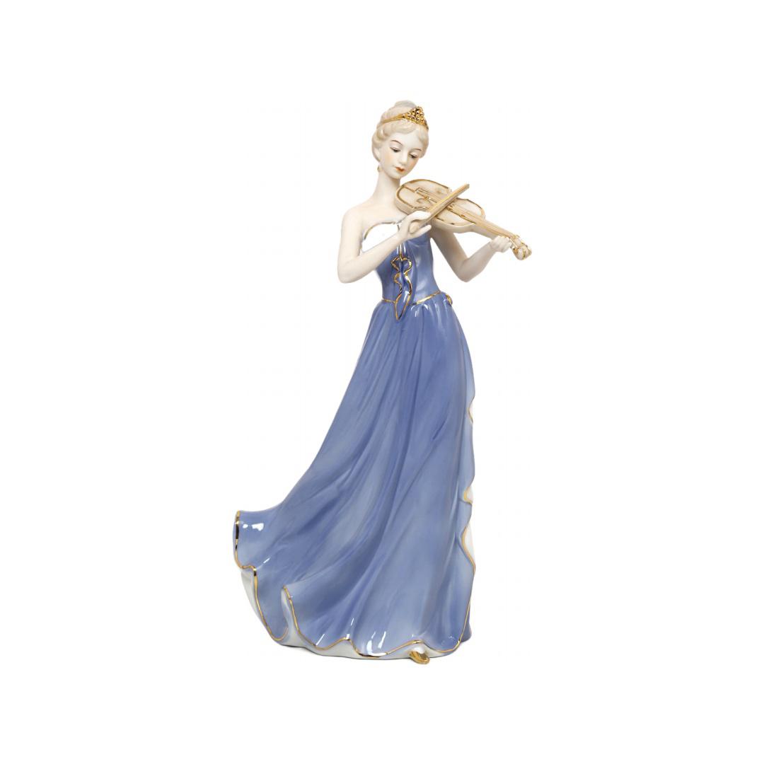 Lady Playing Violin Decorative Ceramic Showpiece- Blue