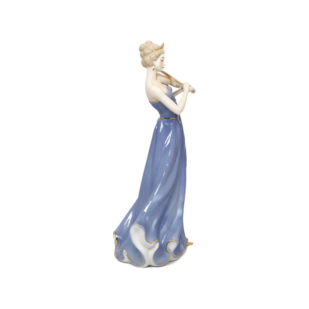 Lady Playing Violin Decorative Ceramic Showpiece- Blue