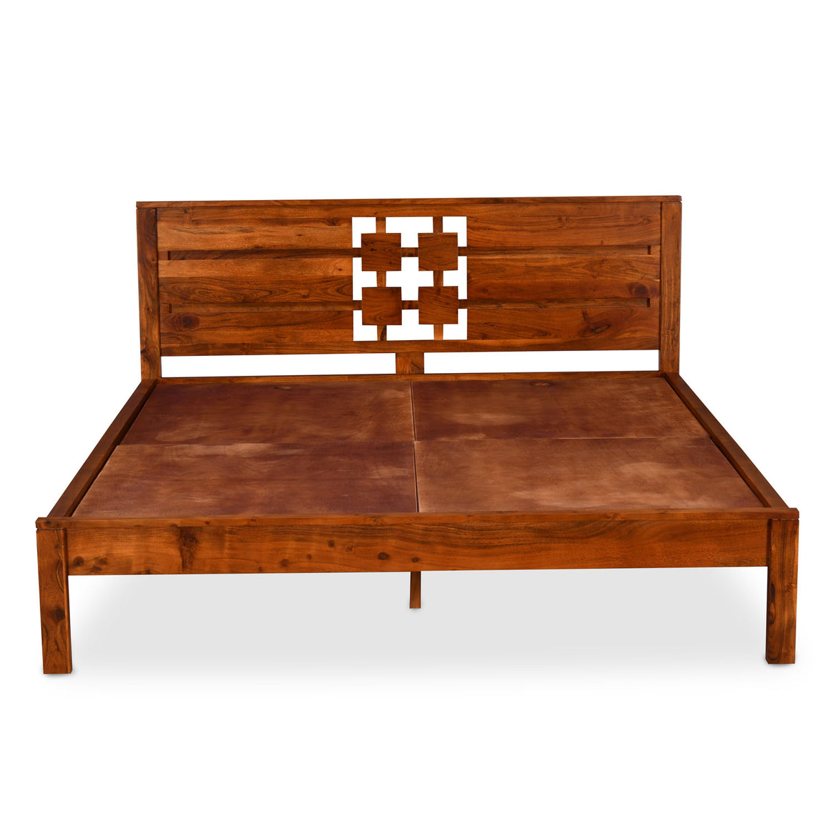 Konnect Solid Wood King Bed without Storage- Honey Walnut