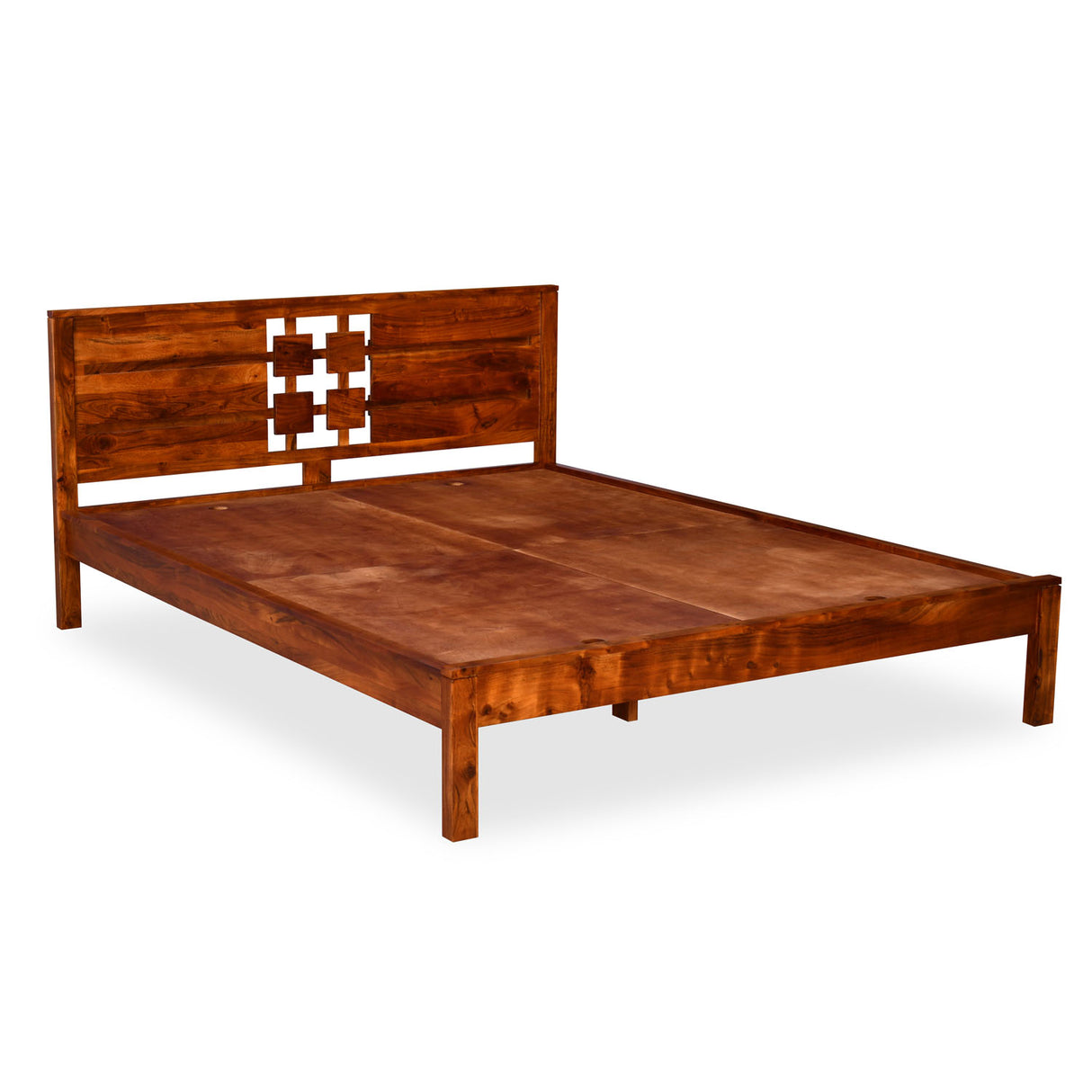 Konnect Solid Wood King Bed without Storage- Honey Walnut