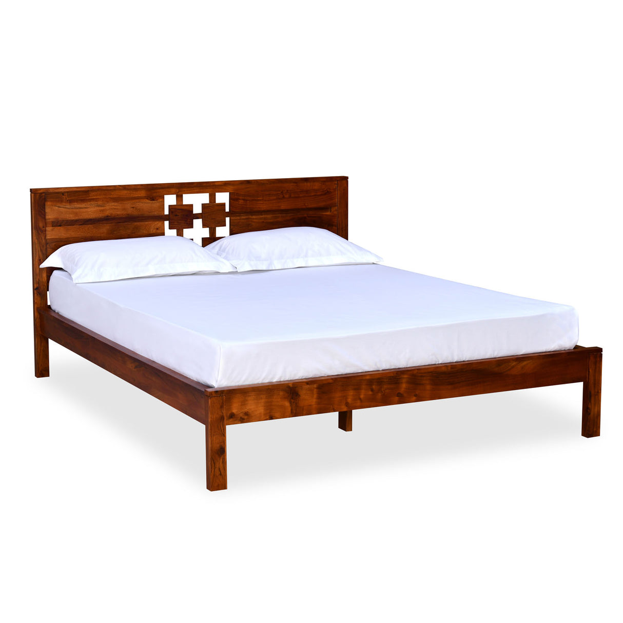 Konnect Solid Wood King Bed without Storage- Honey Walnut