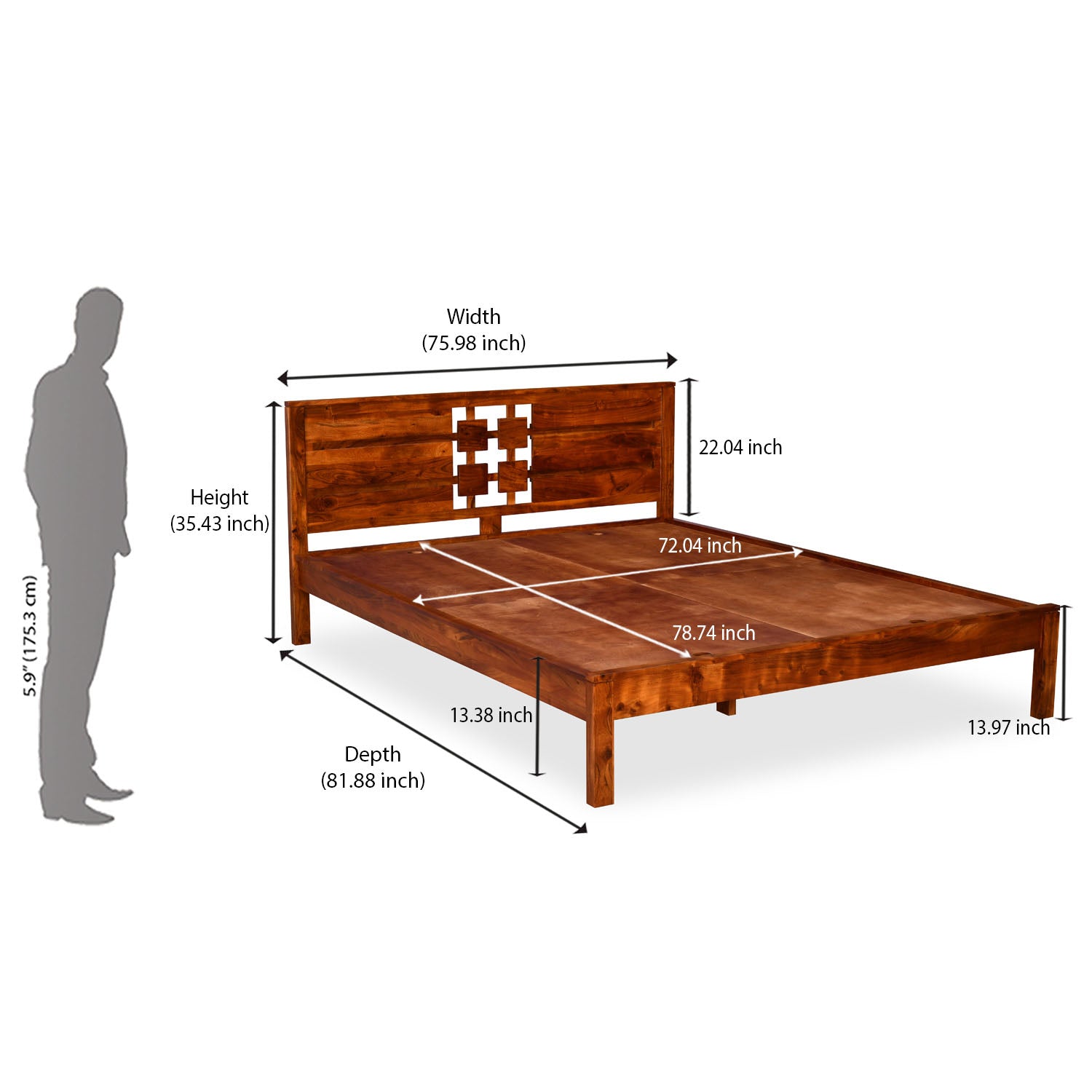 Konnect Solid Wood King Bed without Storage- Honey Walnut