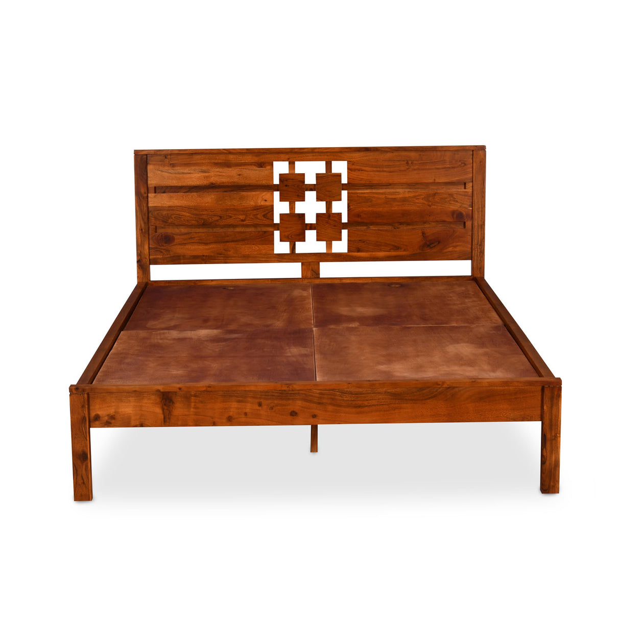 Konnect Solid Wood Queen Bed without Storage- Honey Walnut