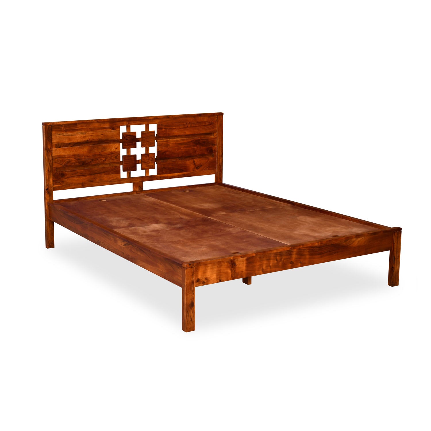 Konnect Solid Wood Queen Bed without Storage- Honey Walnut