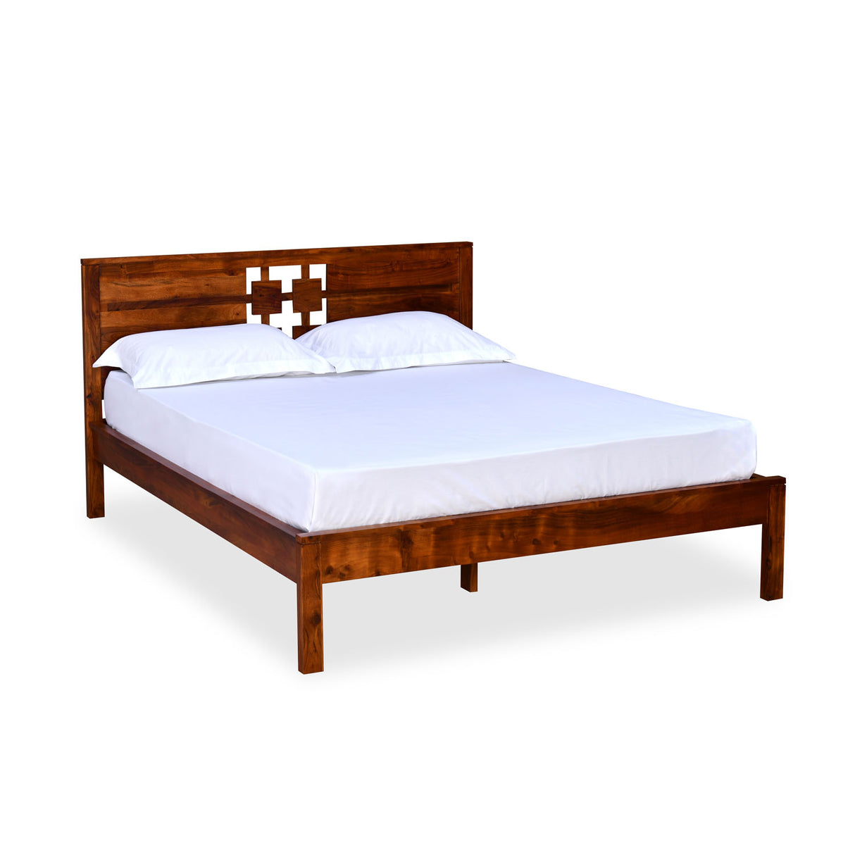 Konnect Solid Wood Queen Bed without Storage- Honey Walnut
