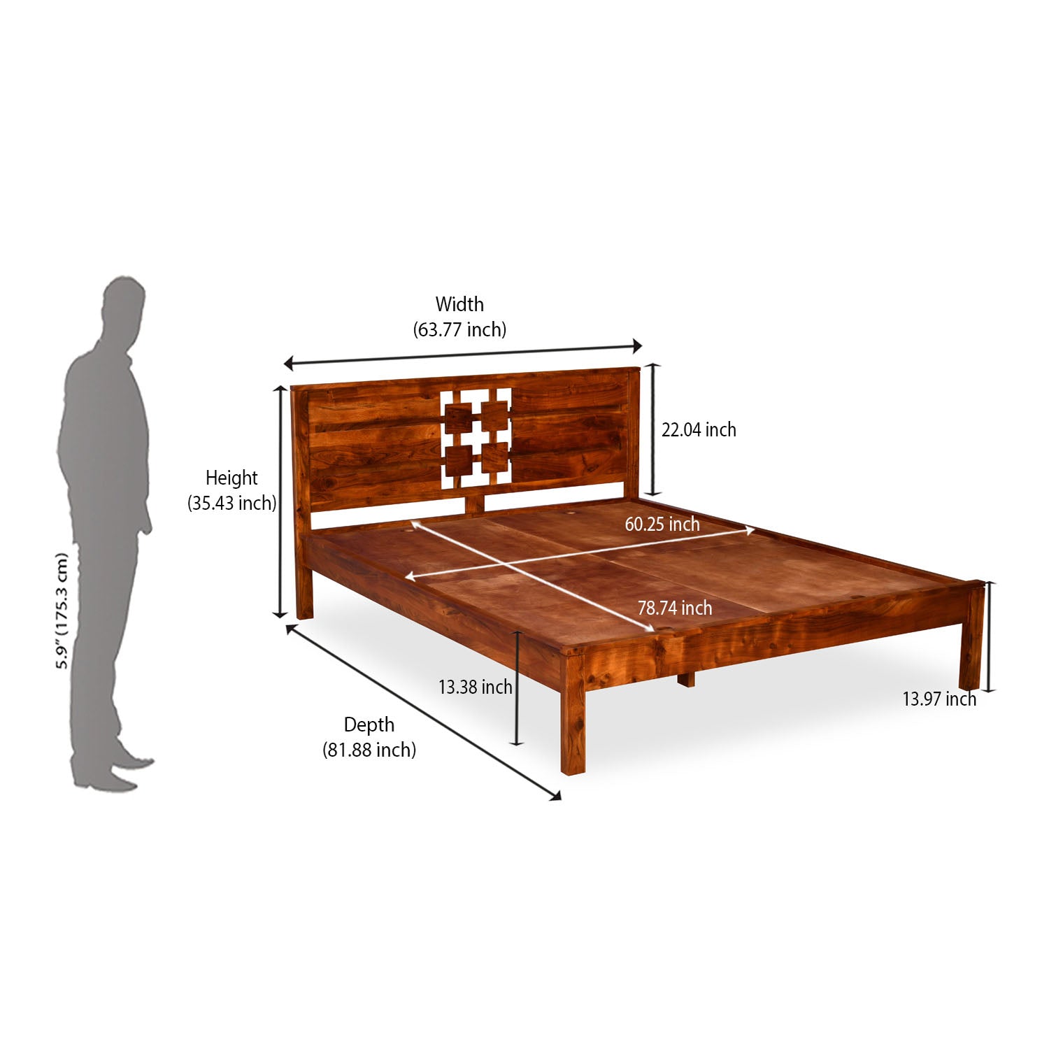 Konnect Solid Wood Queen Bed without Storage- Honey Walnut