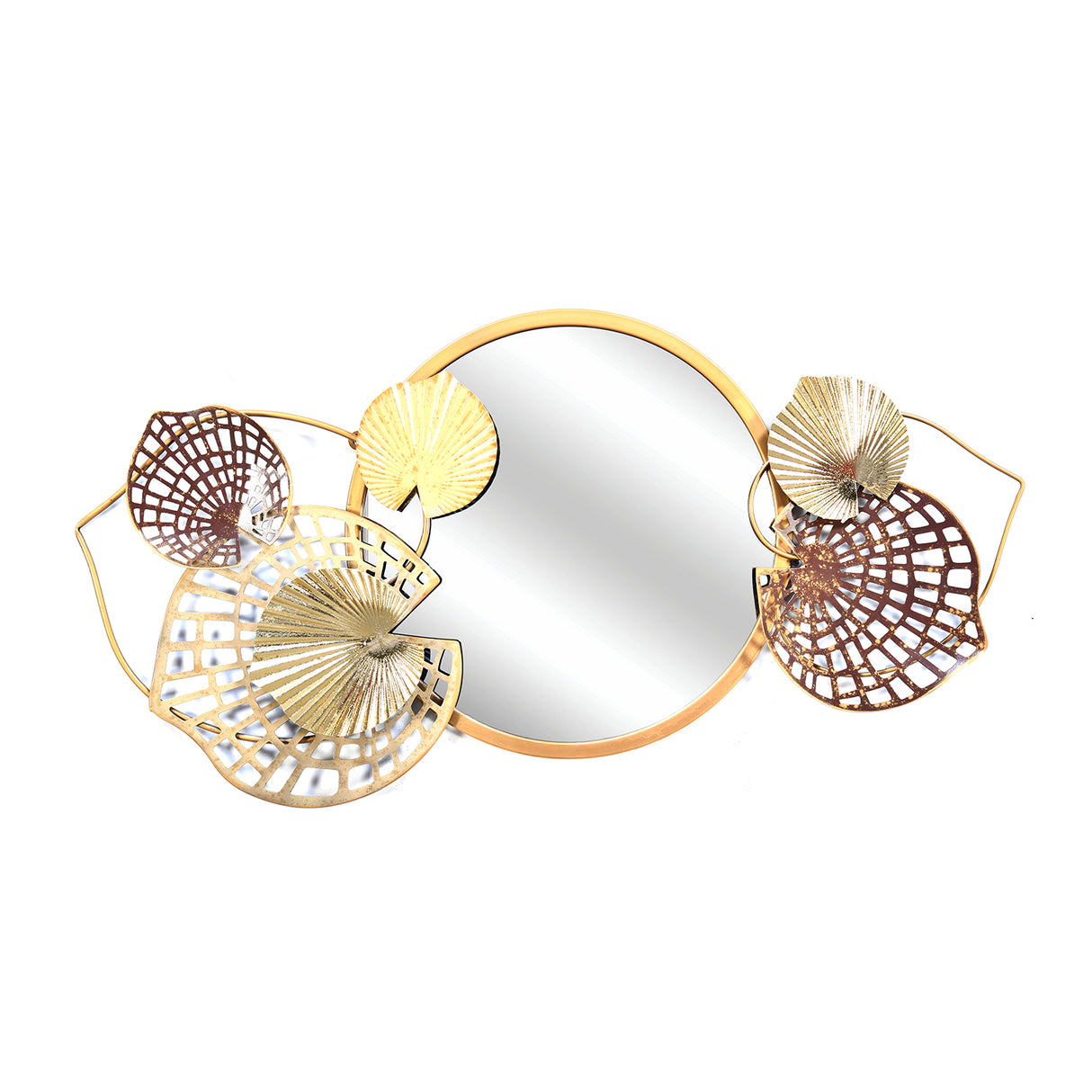 Reflexo Round Decorative Metal Frame Mirror- Brown & Gold
