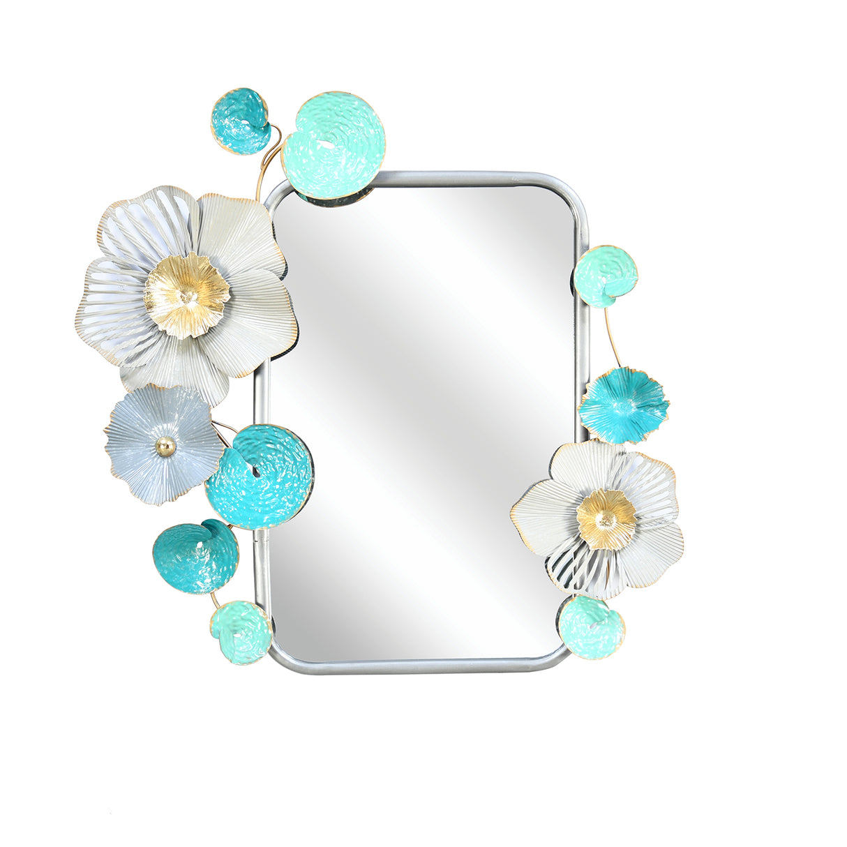Flora Rectangular Decorative Metal Frame Mirror- Sea Green & Gold