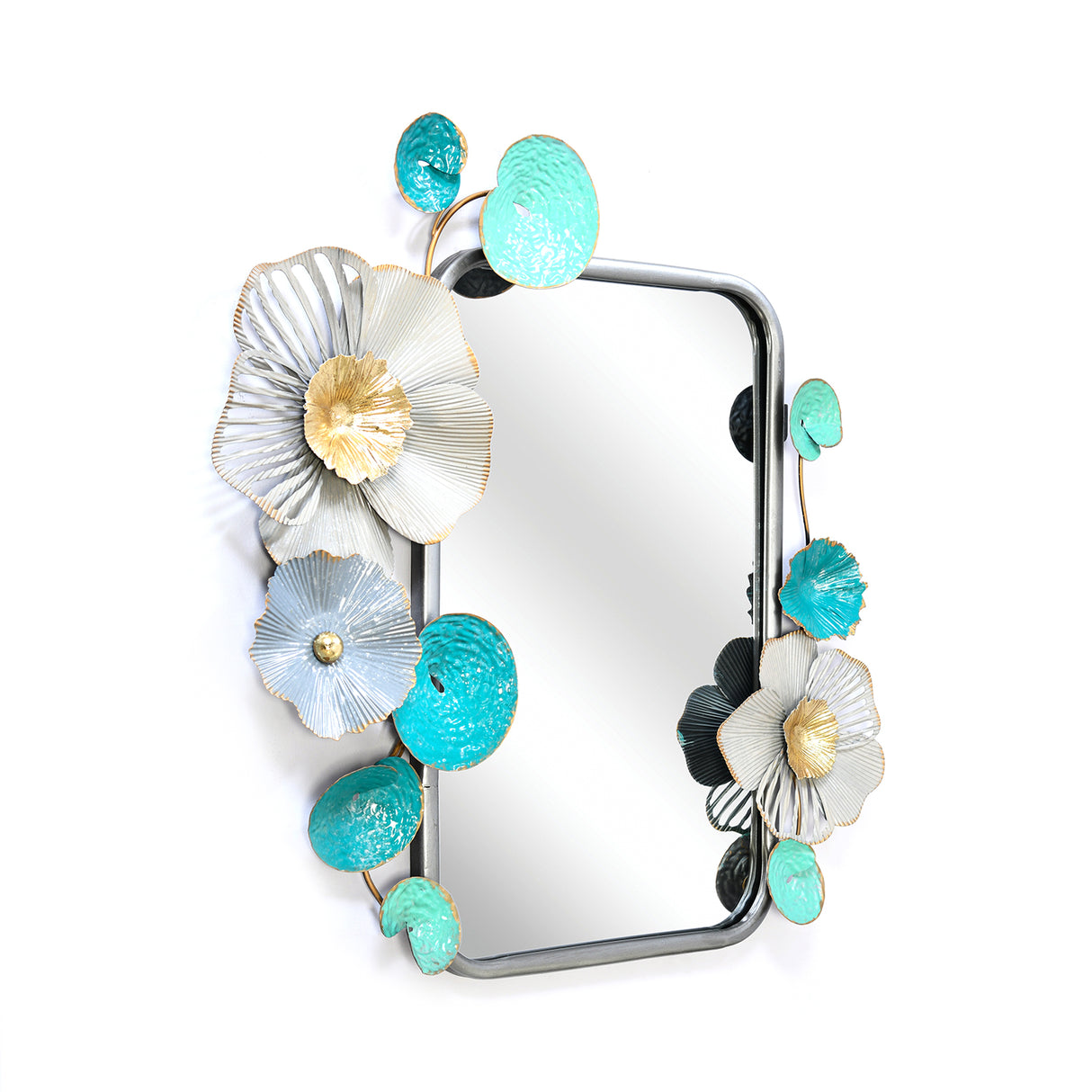 Flora Rectangular Decorative Metal Frame Mirror- Sea Green & Gold