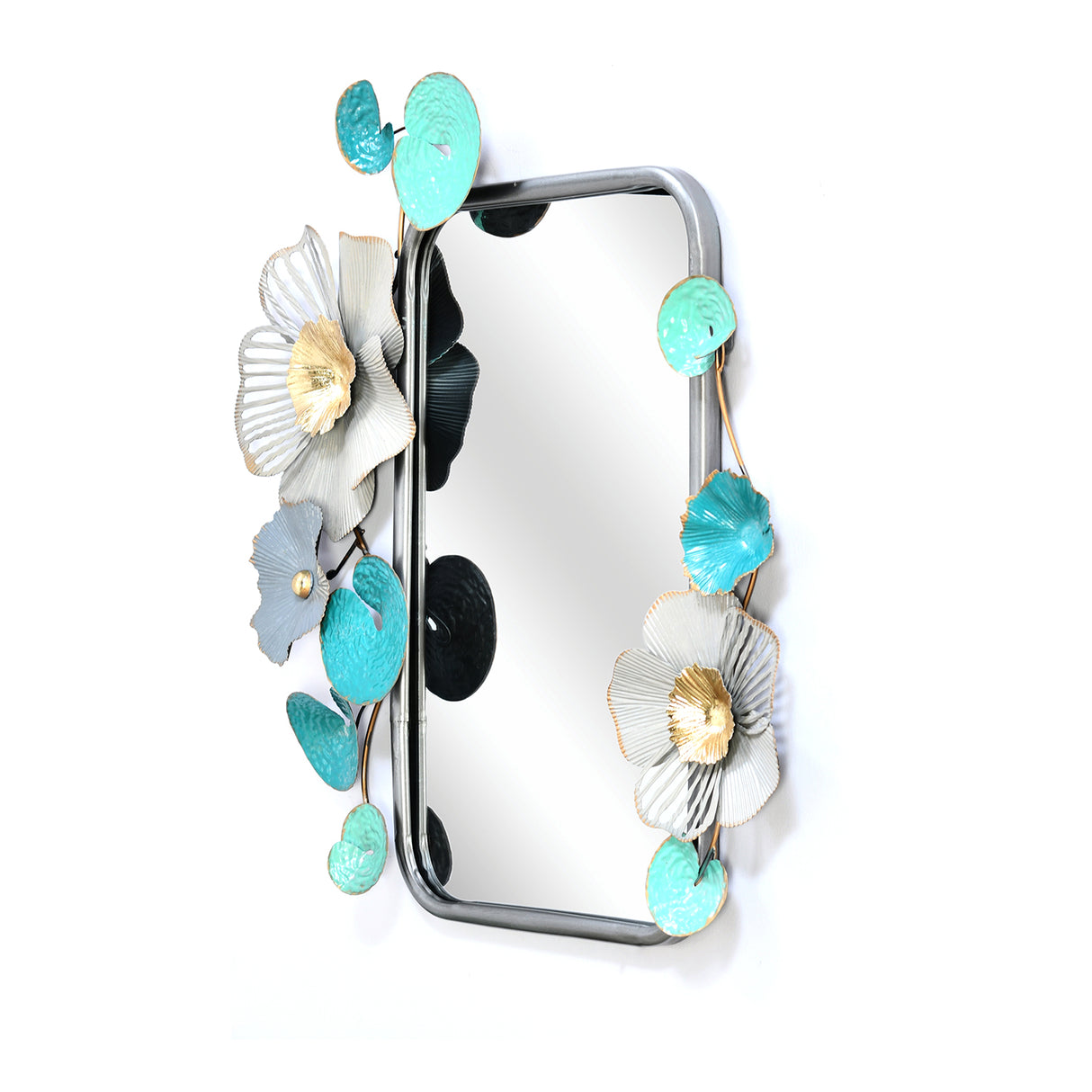 Flora Rectangular Decorative Metal Frame Mirror- Sea Green & Gold