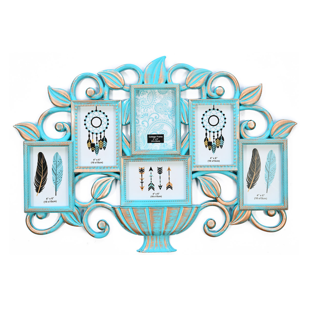 Six Pics Scroll Photo Frame (Sea Green & Gold)