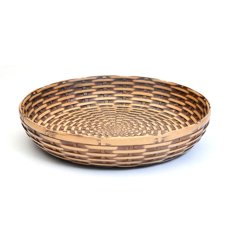 Rattan Round Polyresin Decorative Platter- Brown & Beige