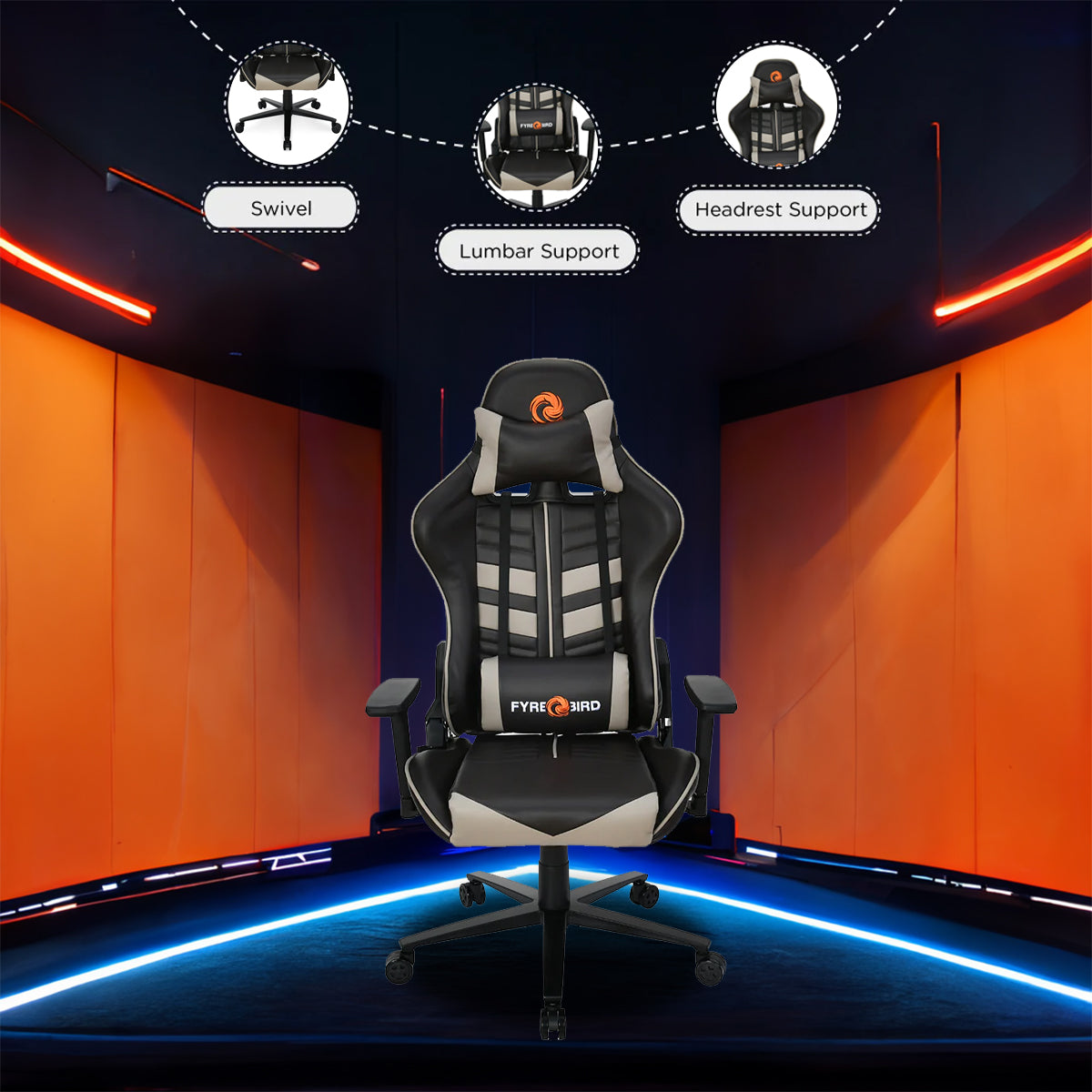 Nilkamal Razos Ergonomic Gaming Chair For Gamer With Neck Lumbar Pillow Brown Beige