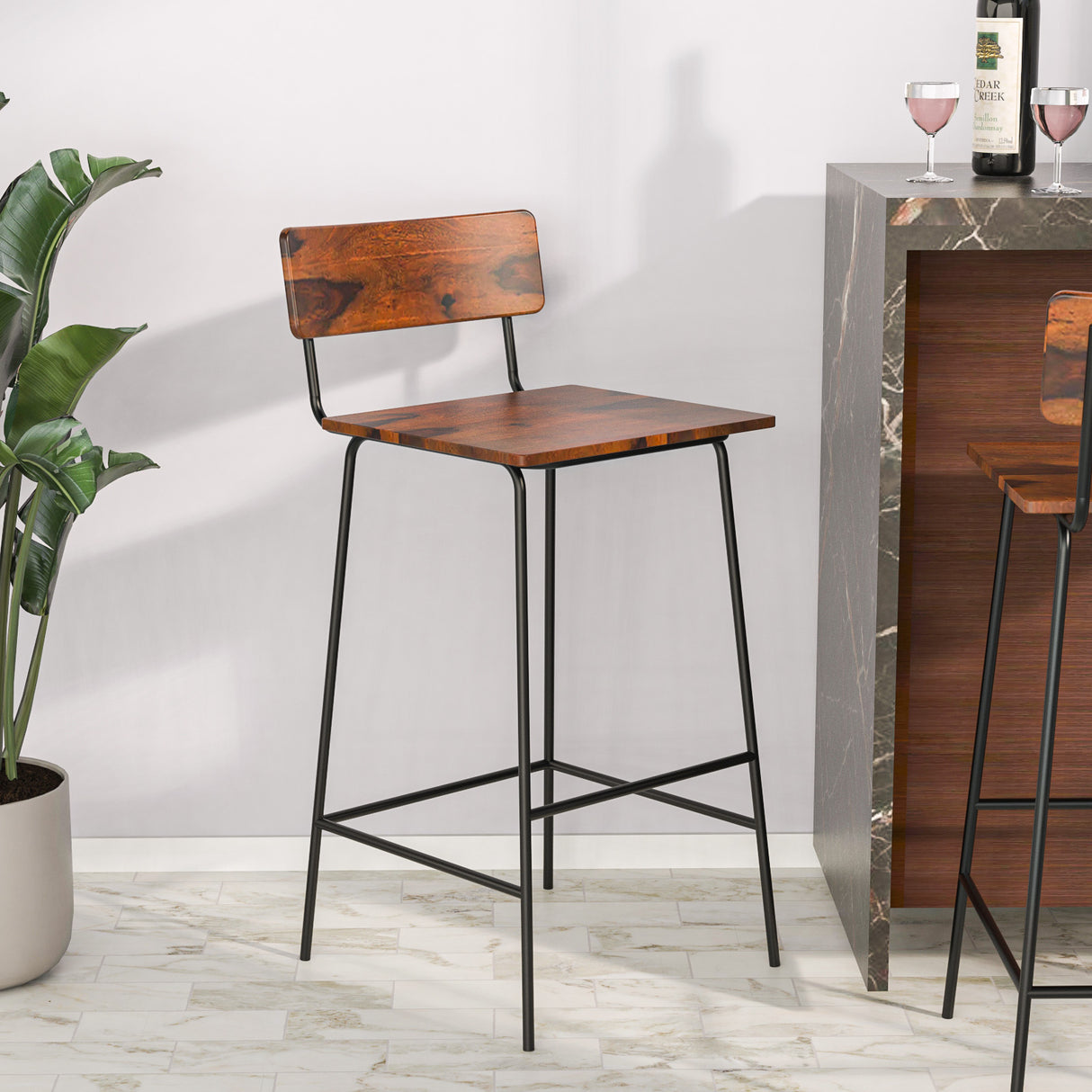 Nilkamal Reef Solid Wood Bar Stool Walnut