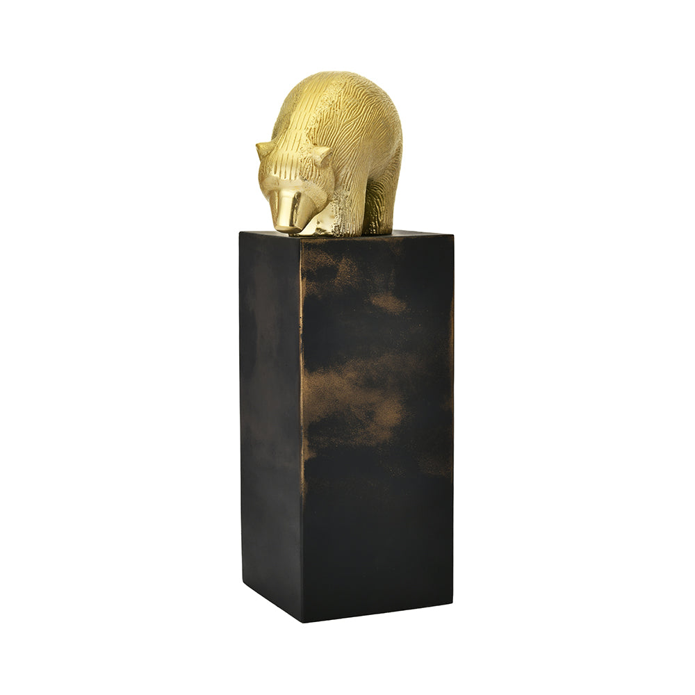 Tall Bear Metal Decorative Showpiece- Black & Gold