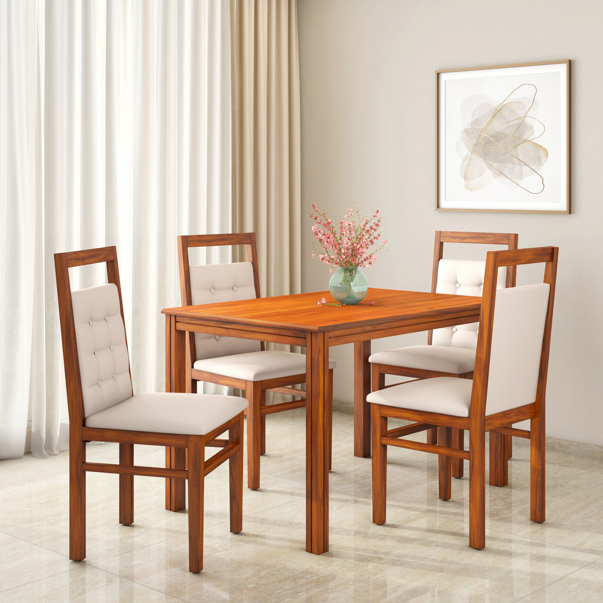 Nilkamal Vera 4 Seater Solid Wood Dining Set With Chairs In