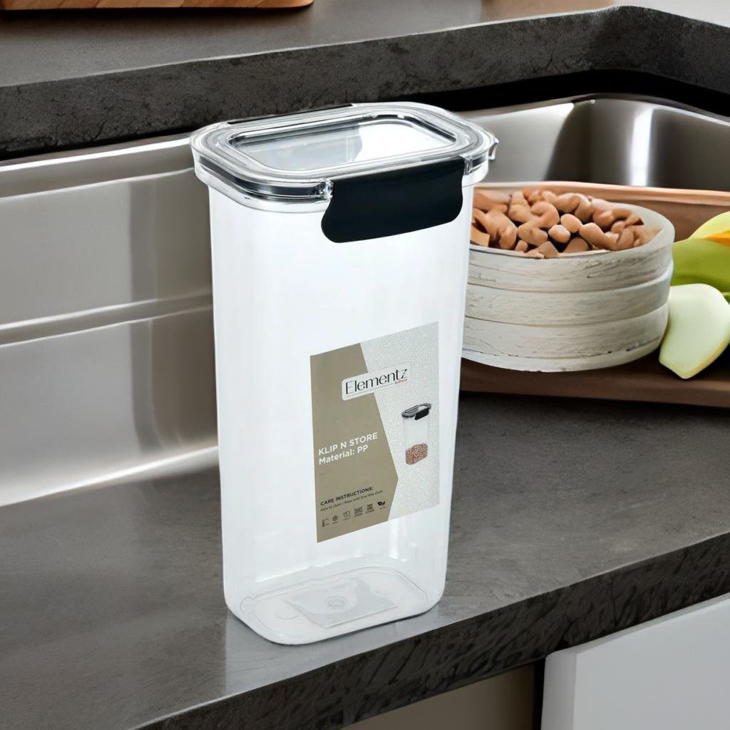 Klip N Store Rectangular 1700 ml Cannister Storage Container (Black)