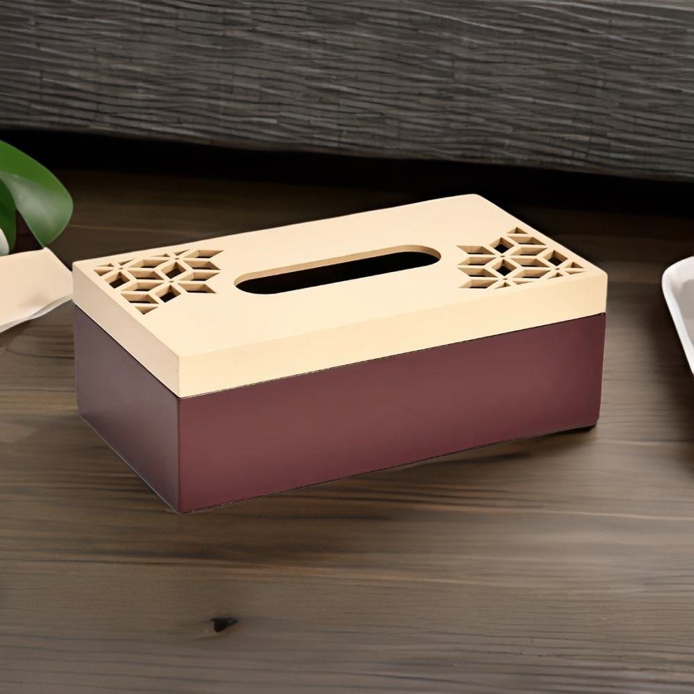 Nilkamal Mdf Tissue Box With Lid Brown Beige