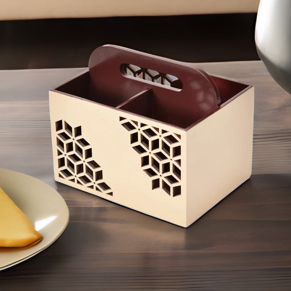 Nilkamal MDF Wooden Cutlery Holder (Brown & Beige)