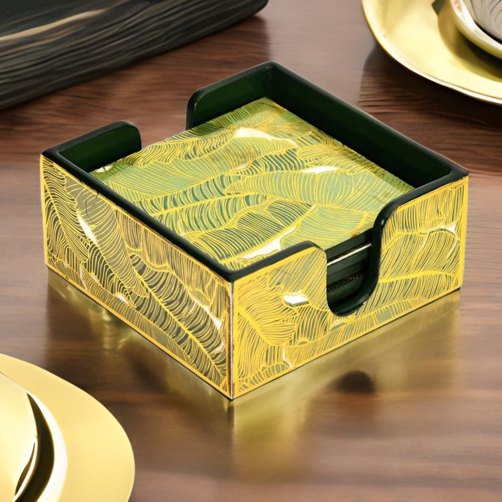 Nilkamal Printed Mdf Wooden Coasters Set Of 6 Green