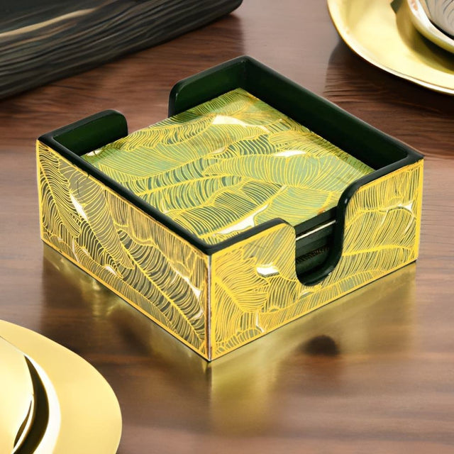 Nilkamal Printed Mdf Wooden Coasters Set Of 6 Green