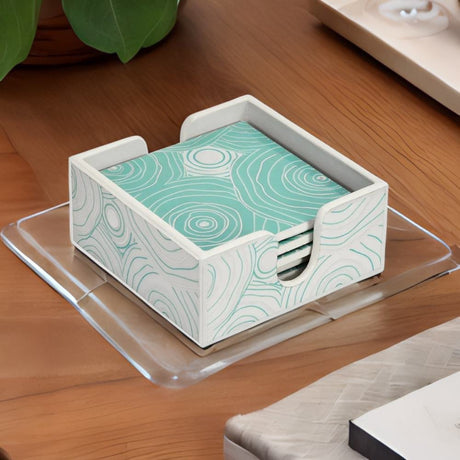 Nilkamal Printed Mdf Wooden Coasters Set Of 6 Seagreen