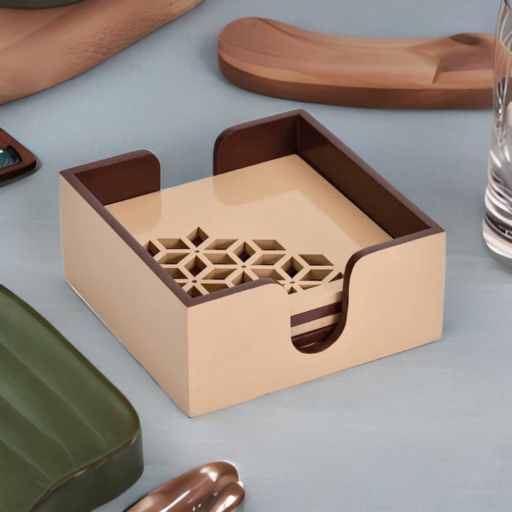 Nilkamal Mdf Wooden Coasters Set Of 6 Brown Beige