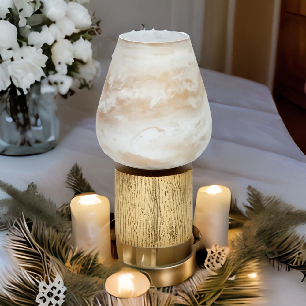 Allure Glass & Metal Decorative Candle Stand- White & Gold