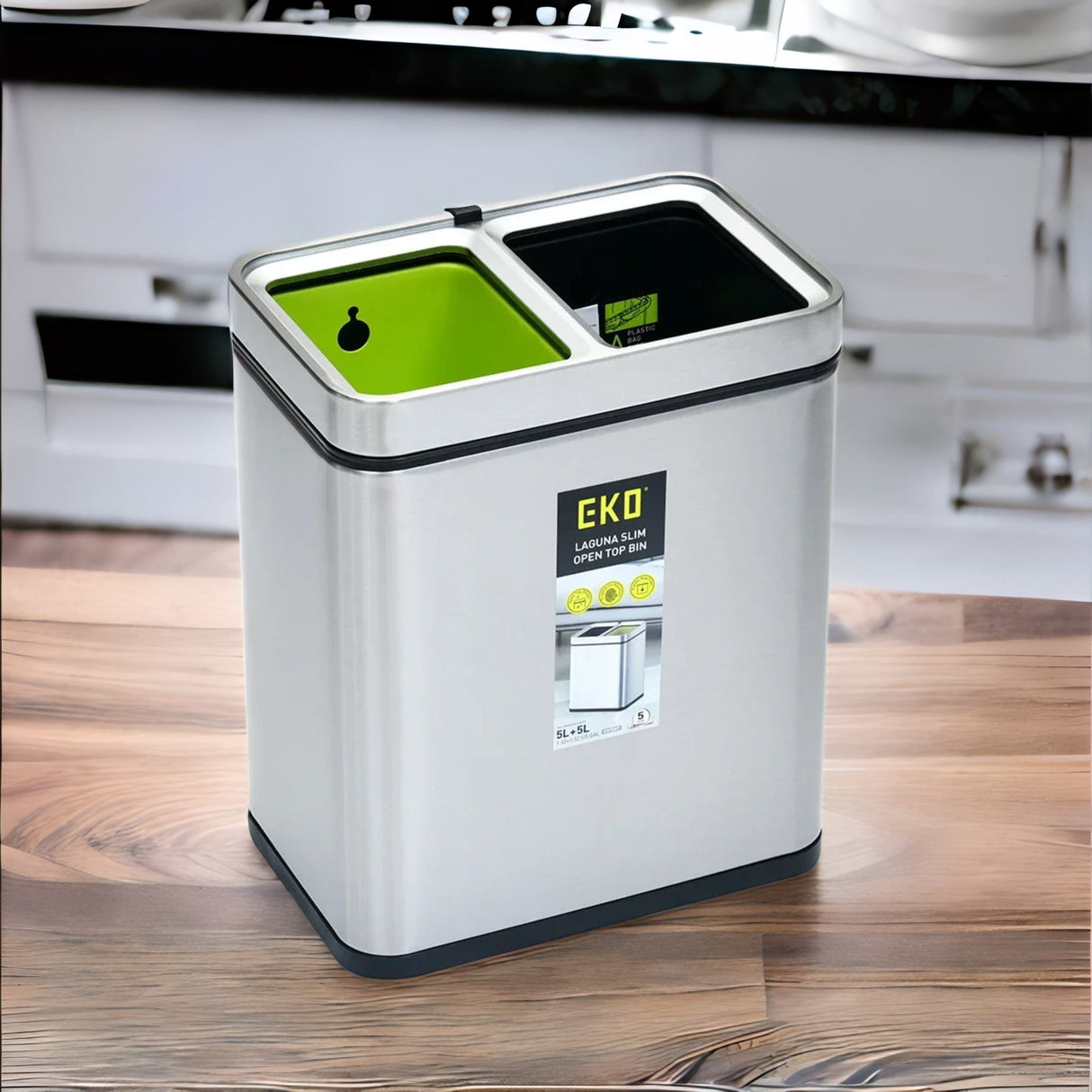 Wet & Dry Open Top 10 L Dual Dustbin- Silver