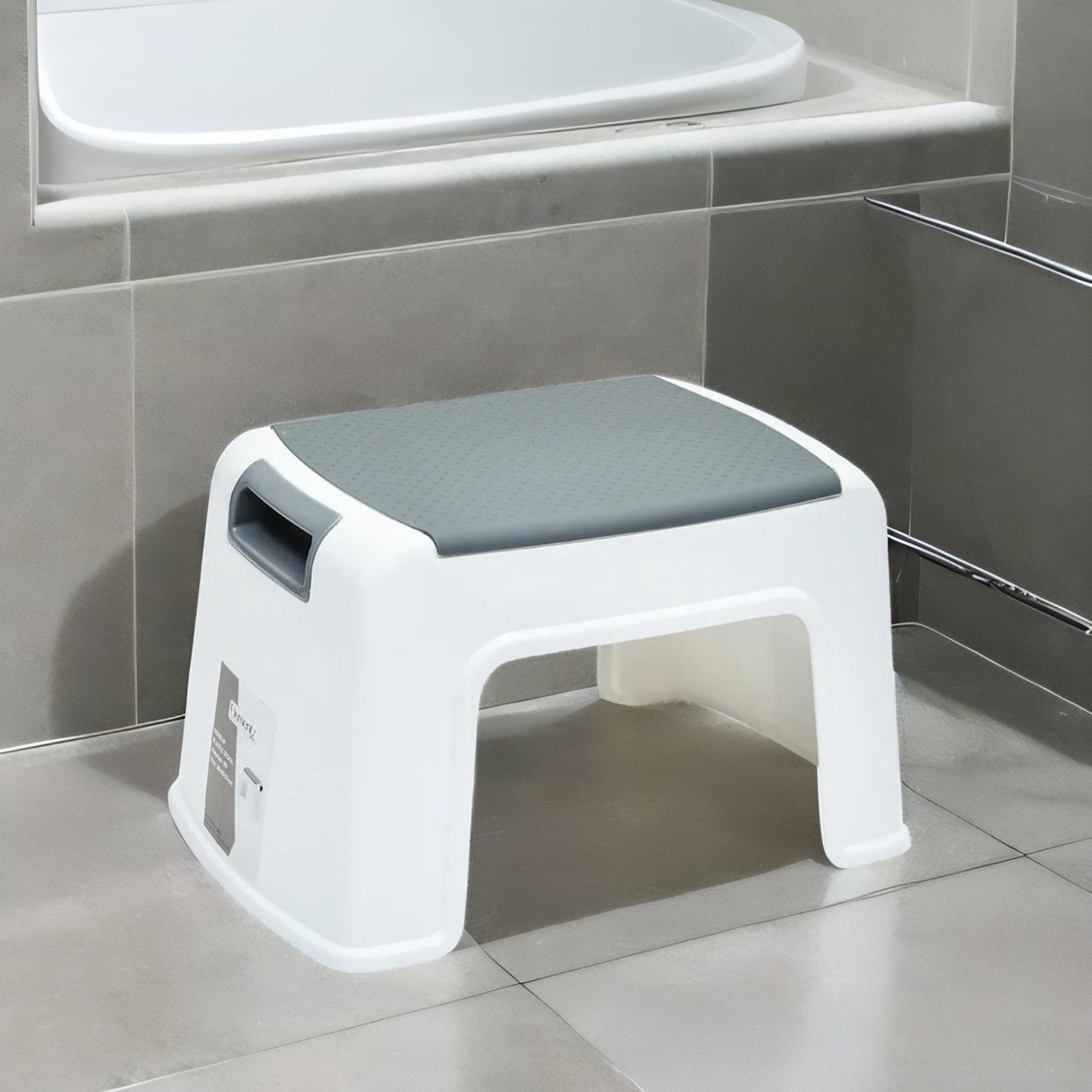 Non-Slip Plastic Stool- White & Grey